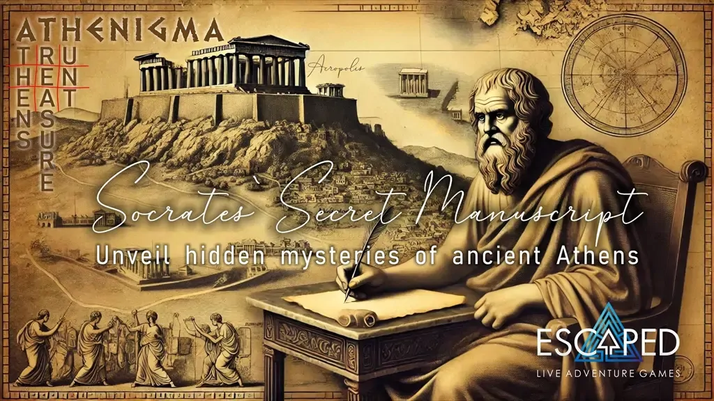 Athenigma: Socrates' Secret Manuscript - εικαστικό με τον Σωκράτη και την Ακρόπολη